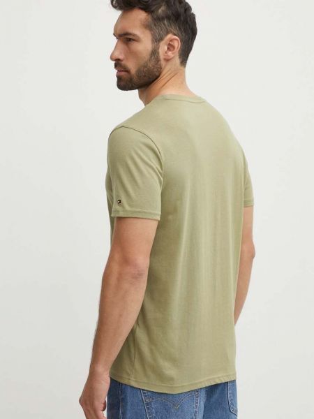 Меланжевая хлопковая футболка Tommy Hilfiger зеленая