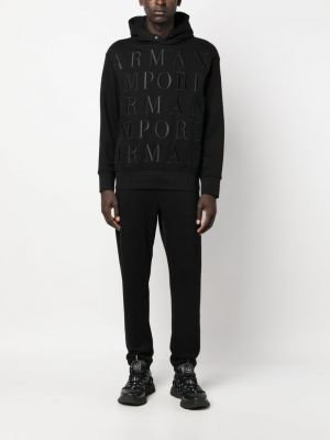 Medvilninis siuvinėtas džemperis su gobtuvu Emporio Armani juoda