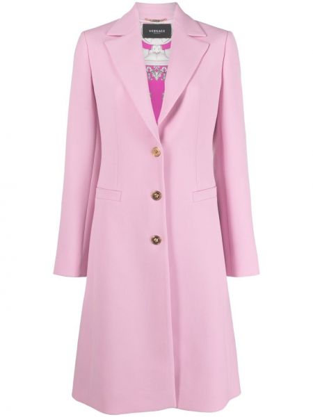 Vlněný dlouhý kabát s potiskem Versace - růžová