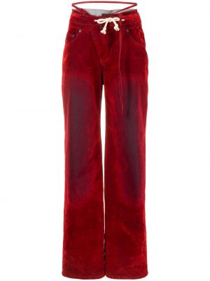 Obrabljene žametne hlače iz rebrastega žameta Ottolinger rdeča