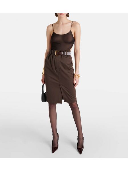 Falda midi ajustada de algodón Saint Laurent marrón