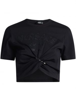 Bombažna majica z vezenjem Versace črna