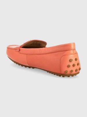 Kožené mokasíny na podpatku na plochém podpatku Lauren Ralph Lauren oranžové