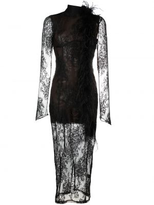 Прозрачна коктейлна рокля с дантела De La Vali черно