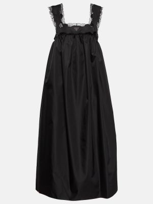 Midi šaty s výšivkou Prada černé