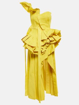 Asimetrična midi haljina s volanima Alexander Mcqueen žuta