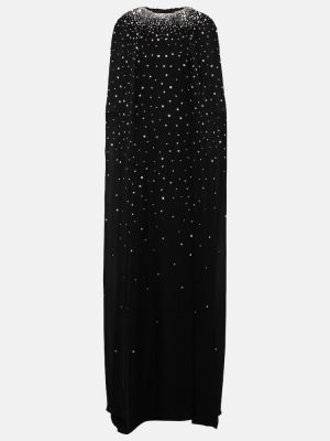Křišťálové hedvábné dlouhé šaty Monique Lhuillier černé
