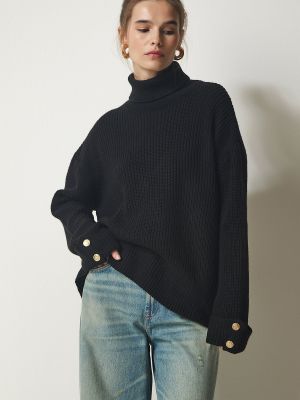 Oversize džemperis ar augstu apkakli ar pogām Happiness İstanbul melns