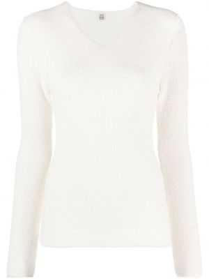Плетен пуловер с v-образно деколте Toteme бяло