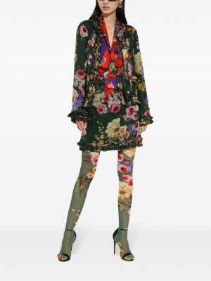 Raštuotas gėlėtas šilkinis striukė Dolce & Gabbana žalia