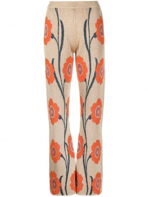 Pantaloni cu picior drept cu model floral din jacard La Doublej