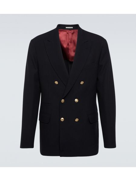 Ull dobbeltspent blazer Brunello Cucinelli blå