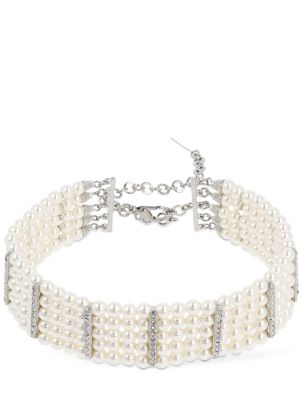 Křišťálový náhrdelník s perlami Alessandra Rich bílý