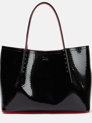 Кожени шопинг чанта от лакирана кожа Christian Louboutin черно