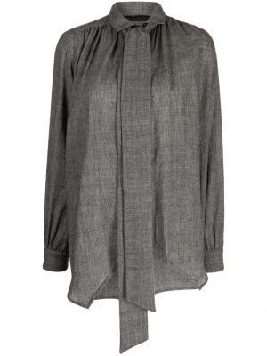 Карирана блуза с панделка Forme D'expression сиво