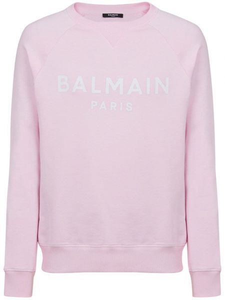 Pamučna dugi sweatshirt s printom Balmain ružičasta