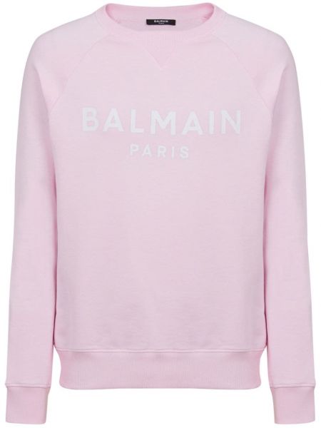 Sweat-shirt long en coton à imprimé Balmain rose