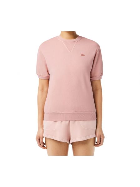 Camiseta con bordado de algodón Lacoste rosa