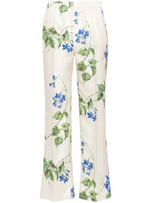 Pantaloni cu picior drept cu model floral Prada alb