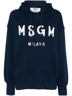 Βαμβακερός φούτερ με κουκούλα με σχέδιο Msgm μπλε