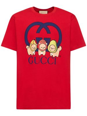 Bavlněné tričko s potiskem jersey Gucci červené