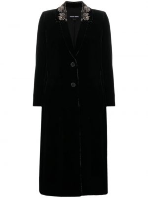 Кадифено палто с кристали Giorgio Armani черно