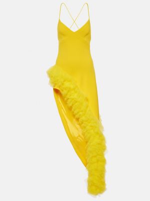 Платье миди с рюшами из крепа David Koma желтое