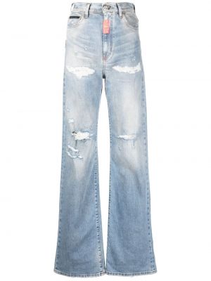 Straight fit džíny s dírami Philipp Plein modré