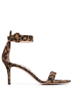 Sandále s potlačou s leopardím vzorom Gianvito Rossi hnedá