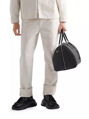 Вельветовые брюки с карманами Prada бежевые