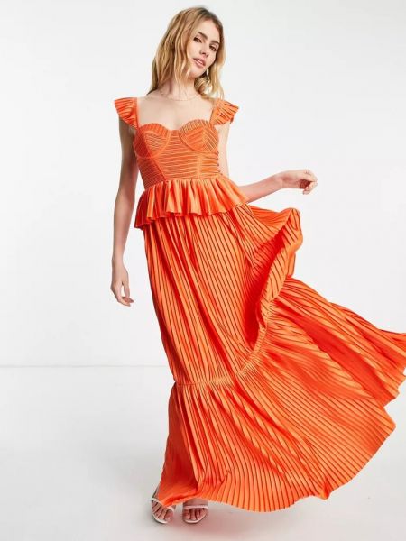 Плиссированное длинное платье Asos оранжевое