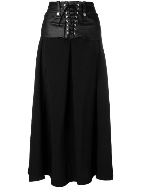 Hedvábné šněrovací kožená sukně s vysokým pasem Unravel Project - černá