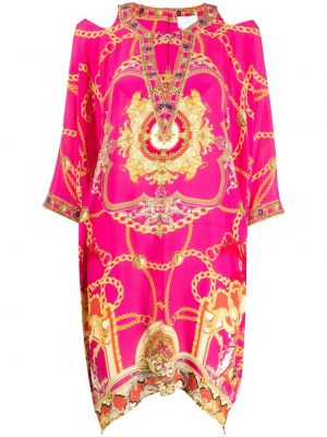Hedvábné šaty s vysokým pasem Camilla - růžová