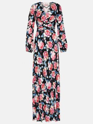 Атласное длинное платье в цветочек с принтом Diane Von Furstenberg розовое