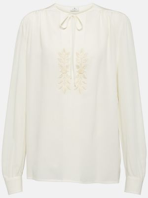 Svilena bluza s vezom Etro bijela