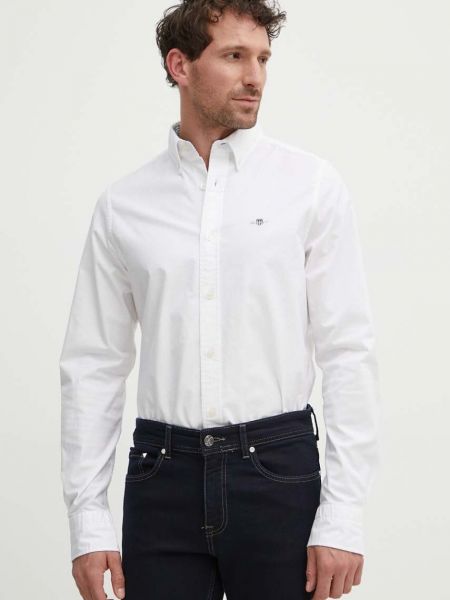 Koszula na guziki slim fit bawełniana Gant biała