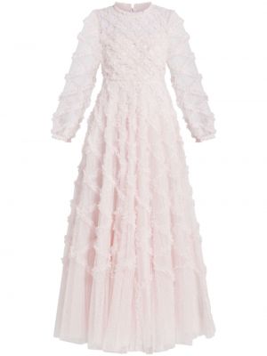 Sukienka długa z falbankami tiulowa Needle & Thread różowa