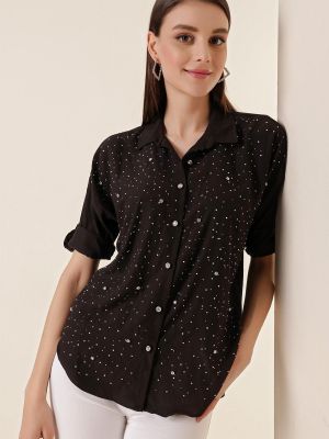 Polo krekls ar pogām ar radzēm By Saygı melns
