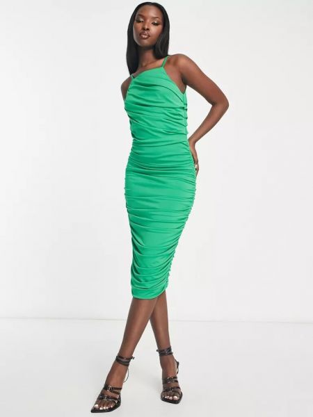 Платье миди с квадратным вырезом с рюшами Ax Paris зеленое