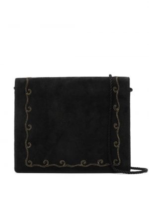 Τσάντα ώμου με κέντημα σουέτ Christian Dior μαύρο