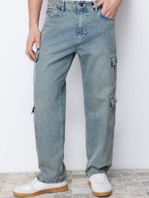 Voľné obnosené džínsy s vreckami Trendyol modrá