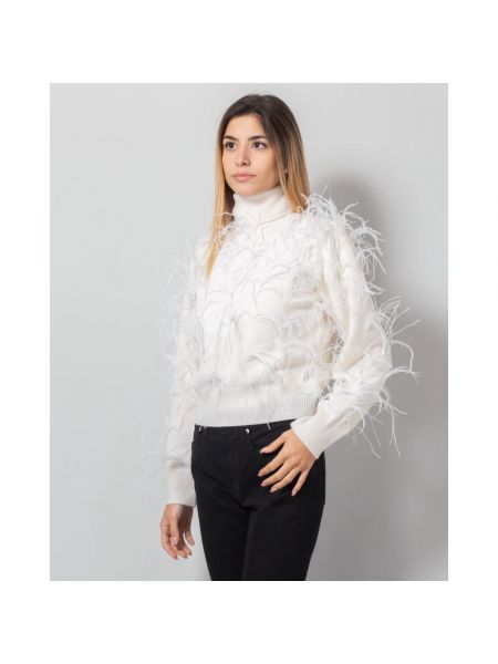 Jersey cuello alto de lana de cachemir con plumas P.a.r.o.s.h. blanco