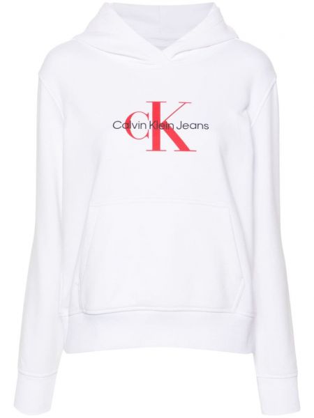 Βαμβακερός μακρύ φούτερ με σχέδιο Calvin Klein λευκό