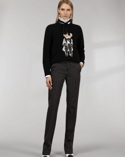 Pruhované vlnené rovné nohavice Ralph Lauren Collection čierna