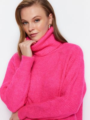 Džemperis ar augstu apkakli Trendyol rozā