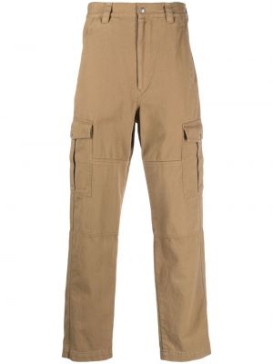 Bombažne lanene ravne hlače z gumbi Marant rjava