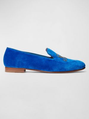Синие бархатные лоферы с вышивкой Ralph Lauren Collection