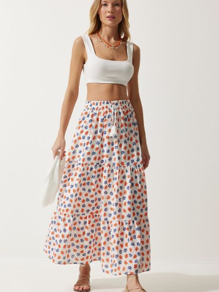 Lanena suknja s cvjetnim printom Happiness İstanbul narančasta