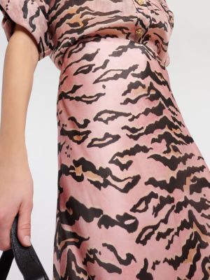 Μεταξωτή maxi φούστα με σχέδιο με ρίγες τίγρη Zimmermann ροζ