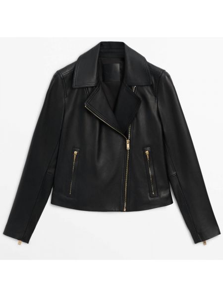 Куртка Massimo Dutti Nappa Leather Biker черный